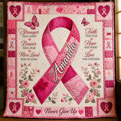 Personalized Breast Cancer Awareness Pink Ribbon Blanket – Custom Name Hope, Strength & Courage Gift for Survivor, Fighter or Supporter
