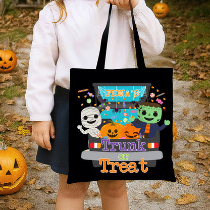 Personalized Halloween Theme Style Monster Pumpkin Sweets Canvas Bag with Name Halloween Gift for Kids