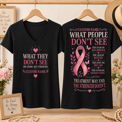 Personalized Breast Cancer Survivor Strength Black T-Shirt