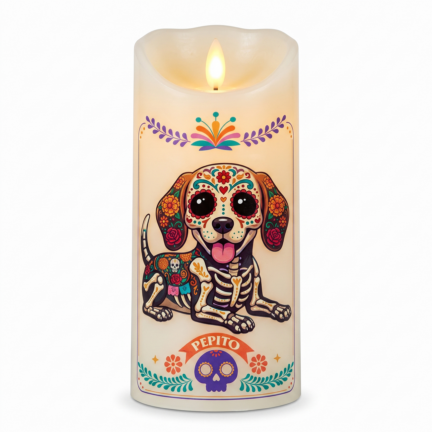 Custom Pet Portrait Day Of The Dead Mexican Hispanic Style - Personalized Candles