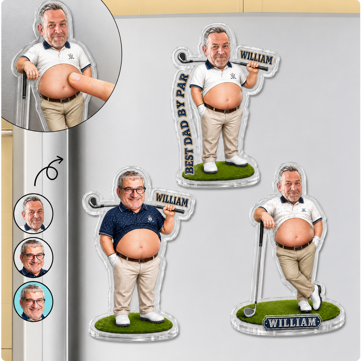 Custom Photo Golf Belly Dad - Personalized Squishy Acrylic Fridge Magnet