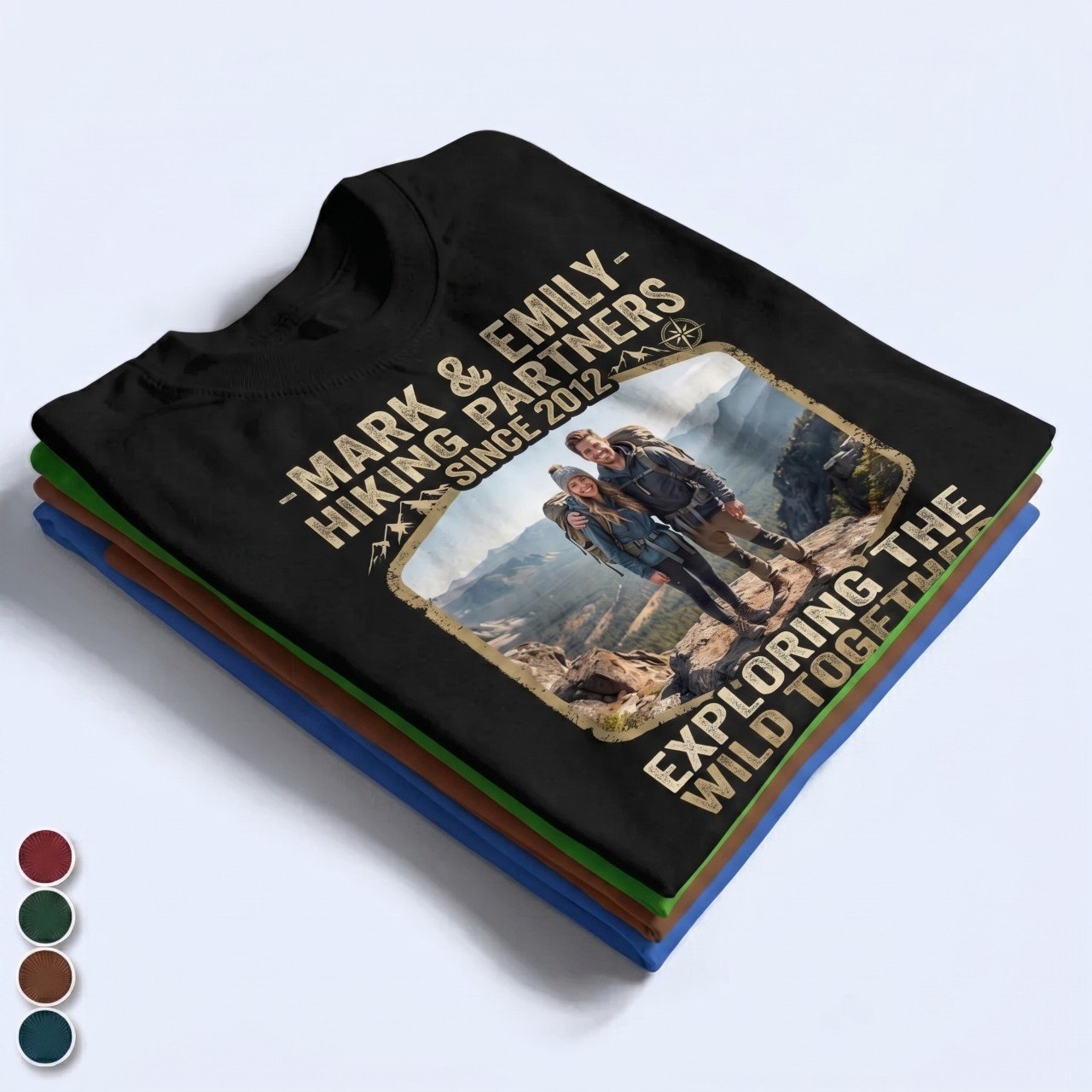 Custom Photo Hiking Partners Since Year Vintage - Personalized Couple T Shirt