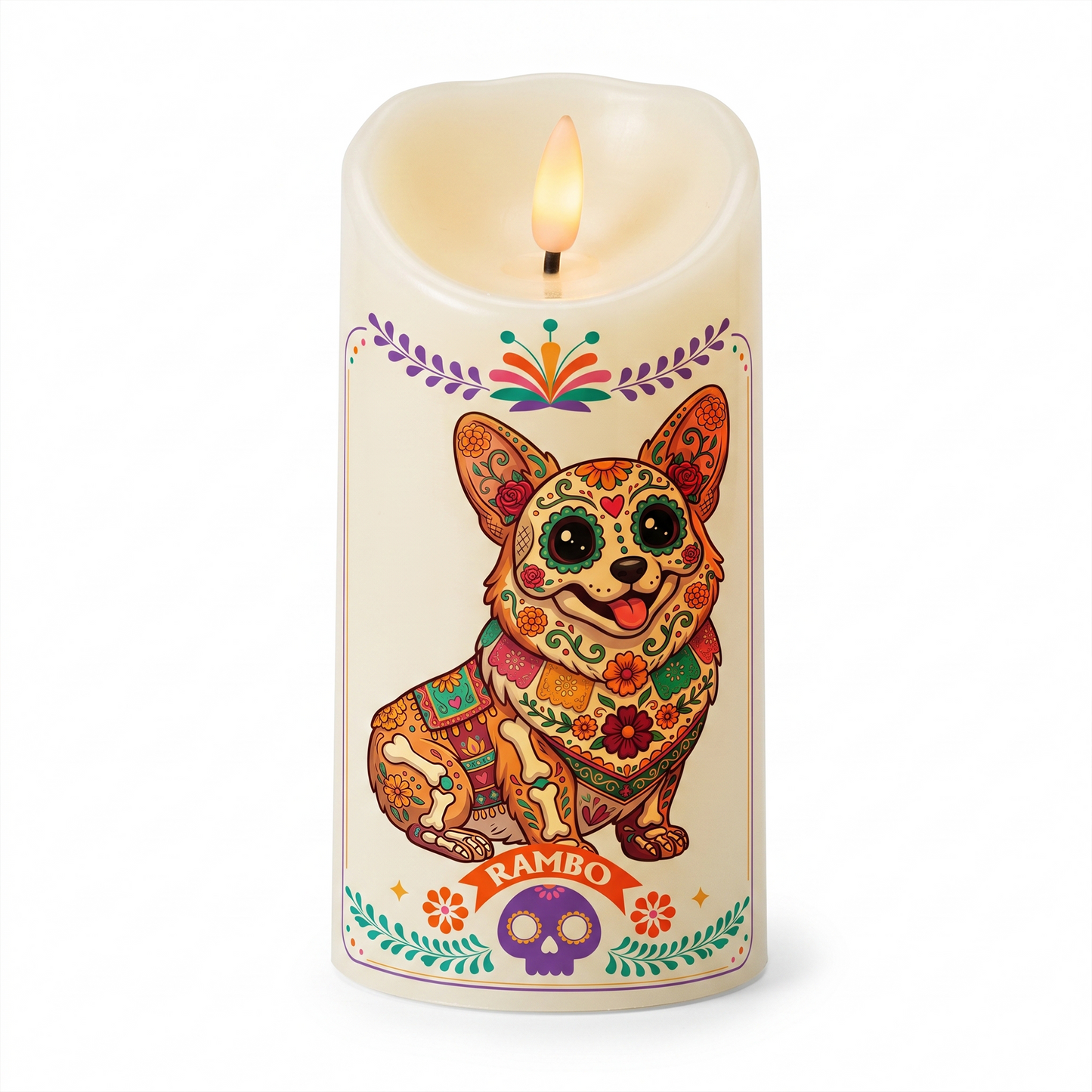 Custom Pet Portrait Day Of The Dead Mexican Hispanic Style - Personalized Candles