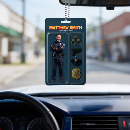 Personalised Photo 3D Effect Cartoon Police Acrylic Keychain with Department Position and Name Birthday Gift for Police