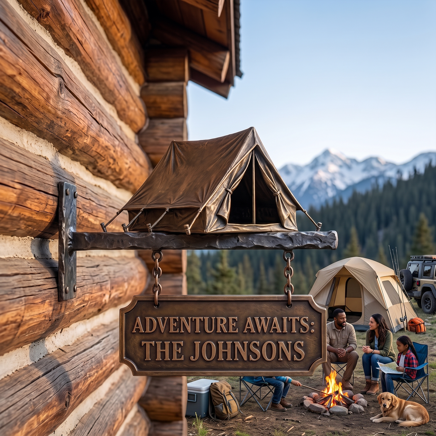 Personalized Camping Family Hanging Sign – Custom Camp Tent Wall Mount Sign
