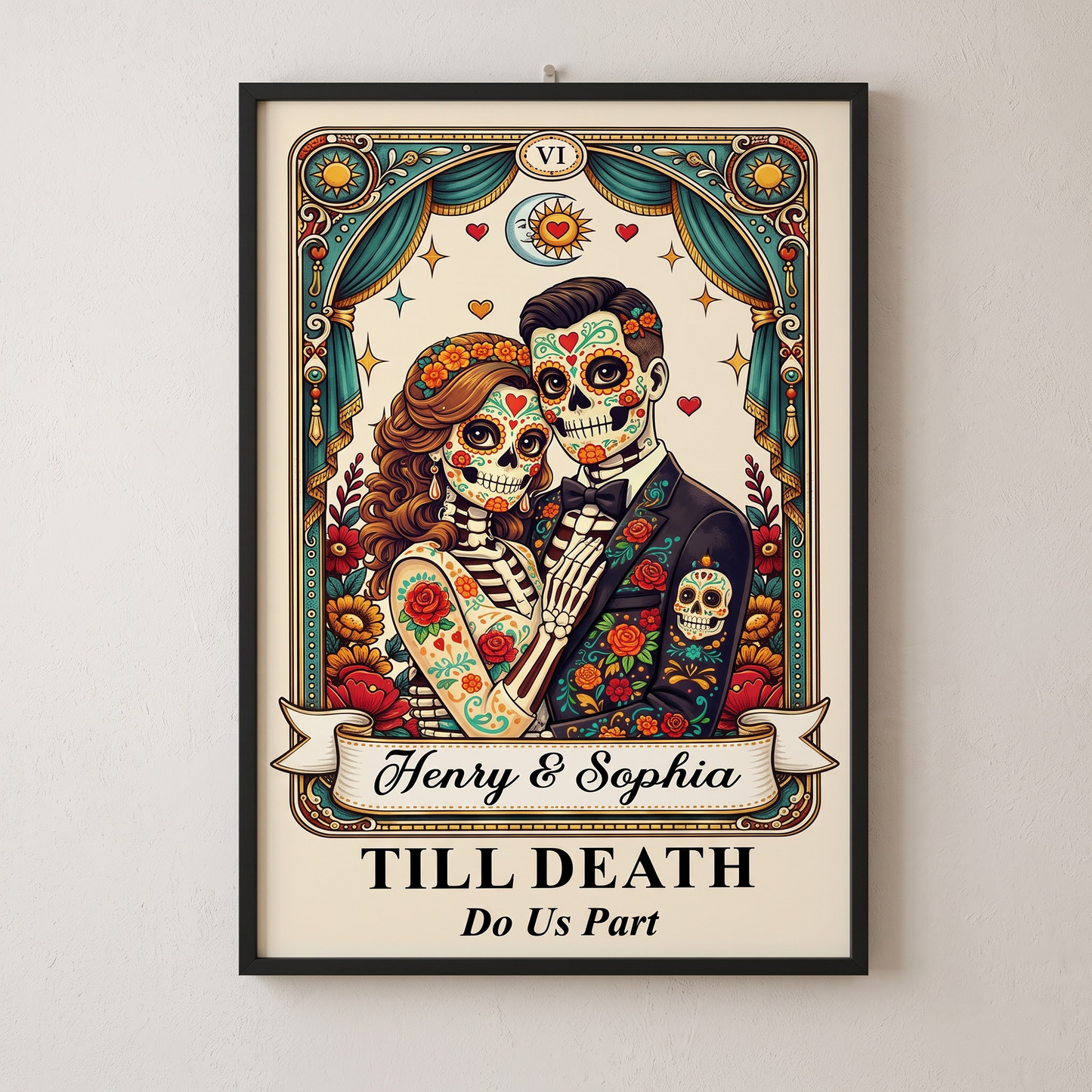 Custom Photo Day Of The Dead Vertical Poster - Personalized Anniversary Wedding Gifts For Husband And Wife, Him And Her - Till Death Do Us Part