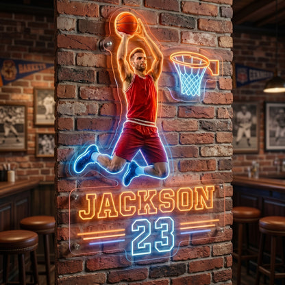 Basketball Signature Sign - Personalized Basketball Player LED Light Acrylic Sign