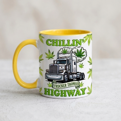 Chillin' Highway Personalized Trucker Accent Mug – Custom Name Funny Truck Driver Coffee Mug Gift