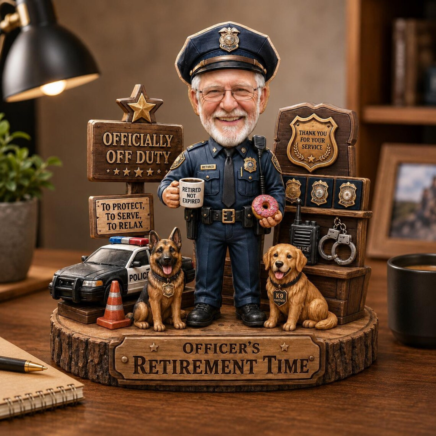 Personalized Police Retirement Gift for Men, Custom Police Officer Figurine, Retirement Keepsake with Photo & Name, Cop Retirement Desk Decor, Thank You for Your Service Gift