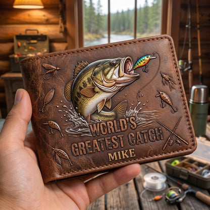 World's Greatest Catch - Personalized Fishing Dad Leather Wallet