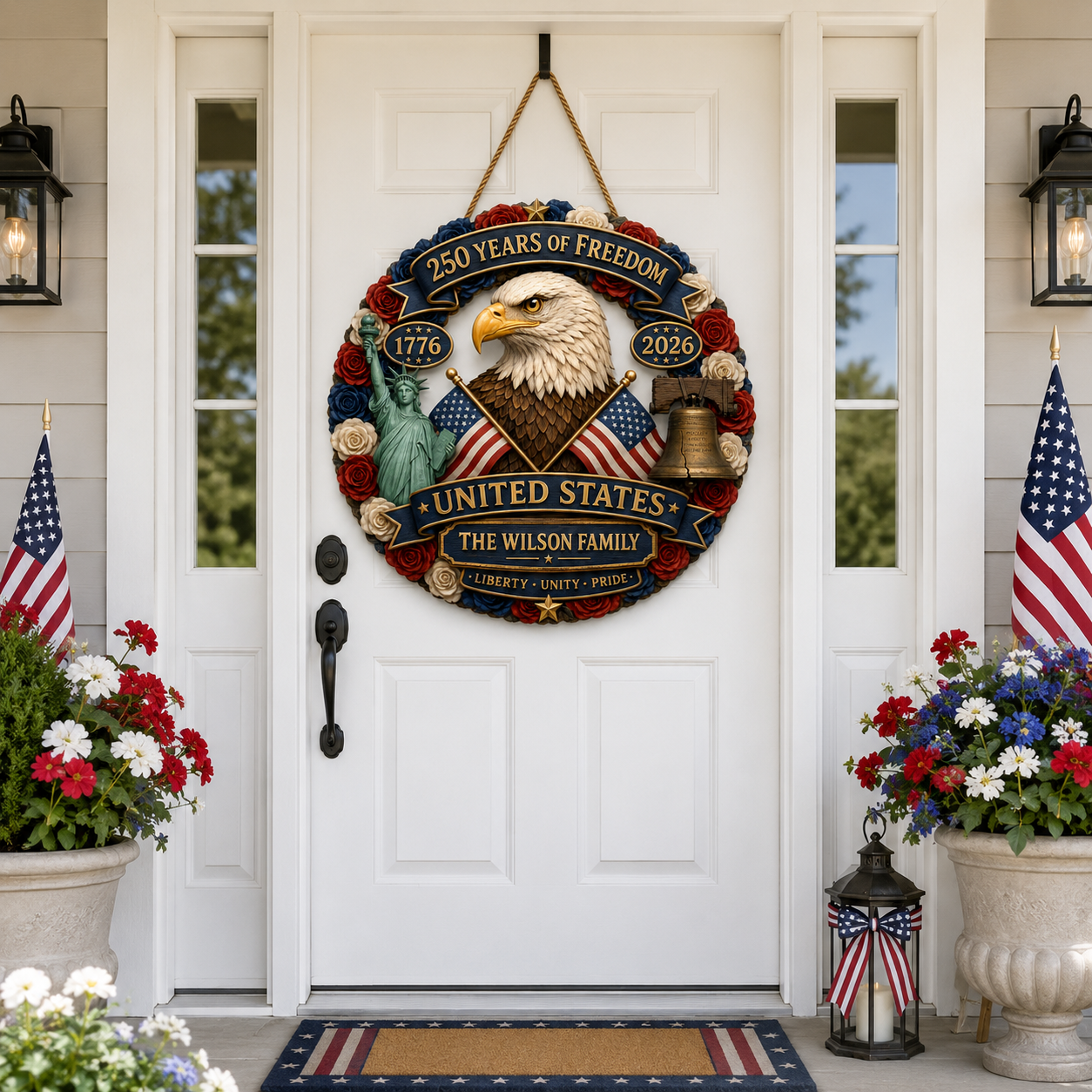 Custom Wood Sign - Personalized America 250th Anniversary Gifts For Mom, Dad, Brother, Sister, Kids - Born Free Living Proud