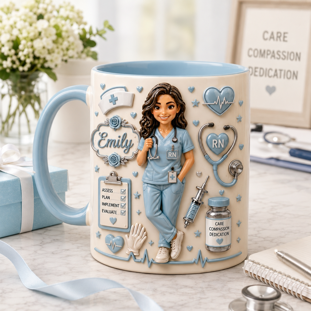Personalized Nurse Accent Mug With Coaster, Nurse Appreciation Gift, Thank You Nurse Gift, Custom Name Nurse Mug