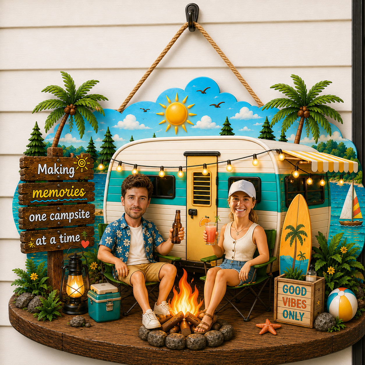 Couple Camping Making Memories - Personalized Wood Sign - Gift For Couple, Campers, Outdoor Campsite Decor
