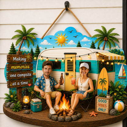 Couple Camping Making Memories - Personalized Wood Sign - Gift For Couple, Campers, Outdoor Campsite Decor
