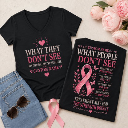 Personalized Breast Cancer Survivor Strength Black T-Shirt