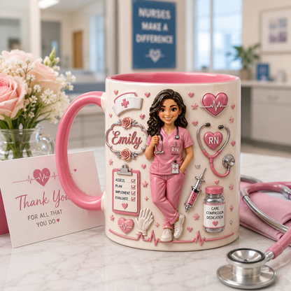 Personalized Nurse Accent Mug With Coaster, Nurse Appreciation Gift, Thank You Nurse Gift, Custom Name Nurse Mug