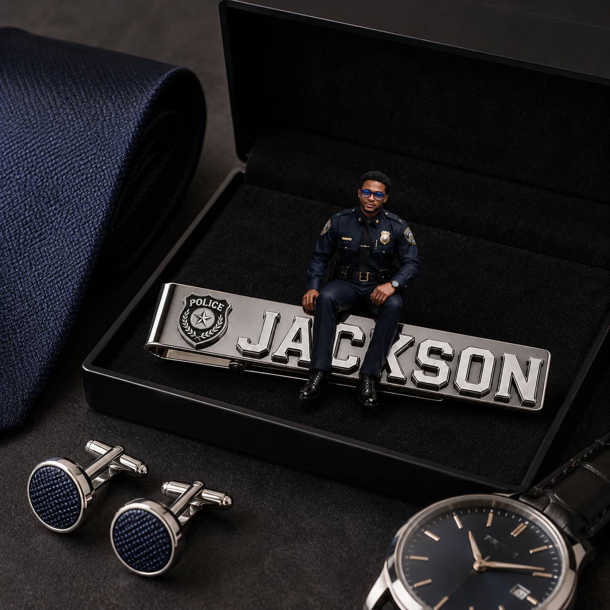 Custom Photo Police Officer Tie Clip - Personalized Stainless Steel Tie Clip With Custom Name