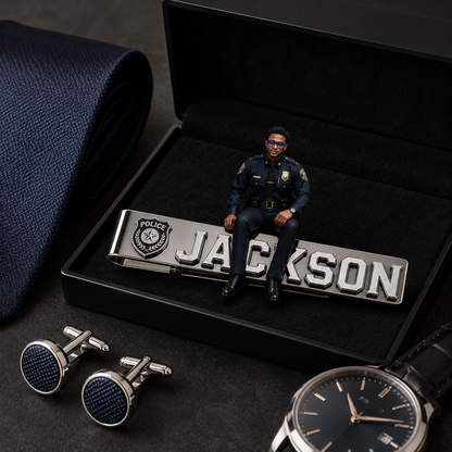 Custom Photo Police Officer Tie Clip - Personalized Stainless Steel Tie Clip With Custom Name