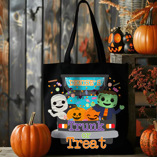 Personalized Halloween Theme Style Monster Pumpkin Sweets Canvas Bag with Name Halloween Gift for Kids
