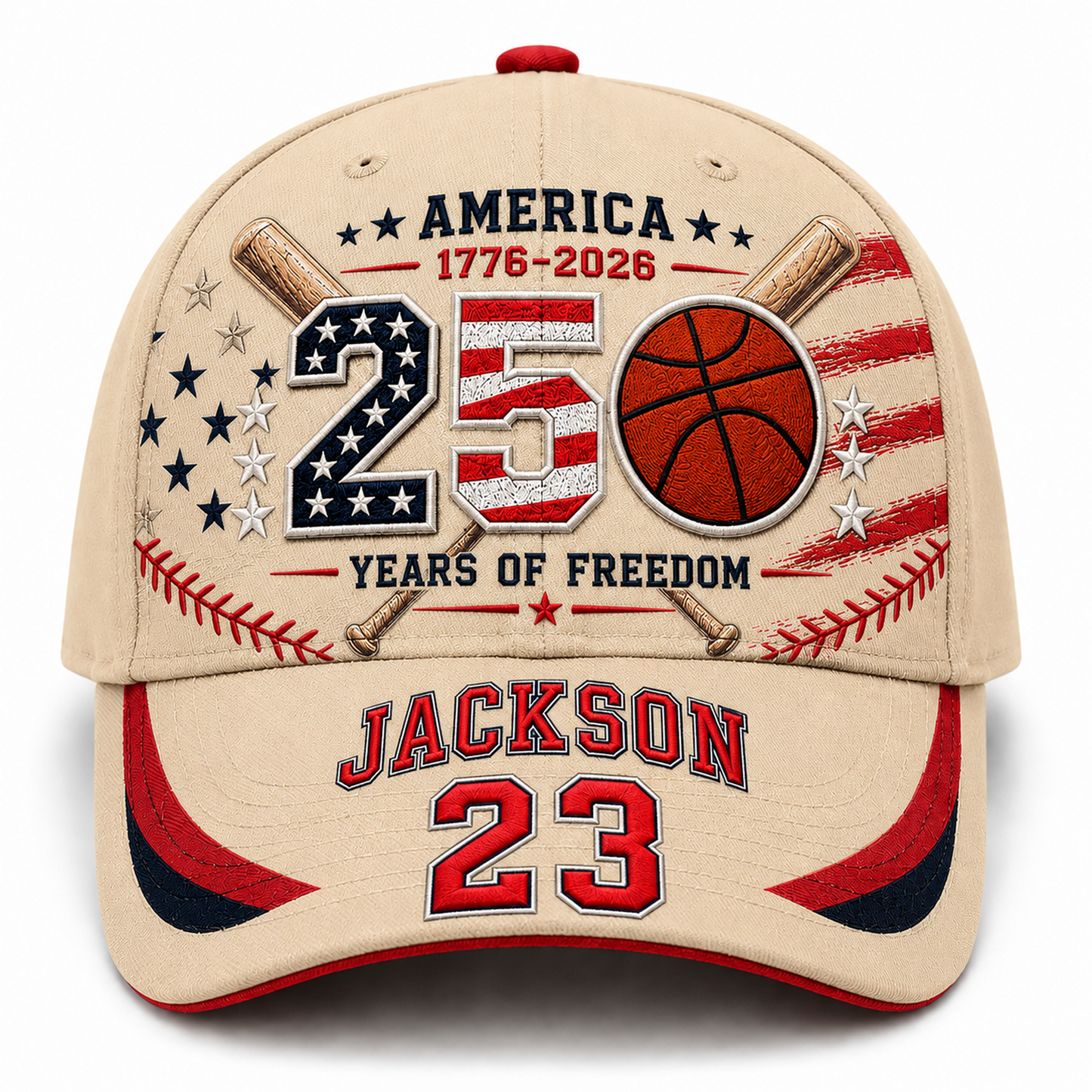 America 250th Anniversary Baseball Personalized Cap – Custom Name & Number 250 Years of Freedom Hat