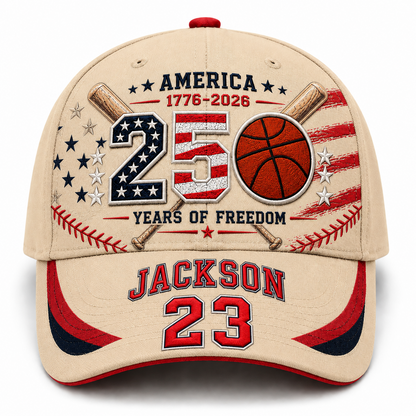 America 250th Anniversary Baseball Personalized Cap – Custom Name & Number 250 Years of Freedom Hat