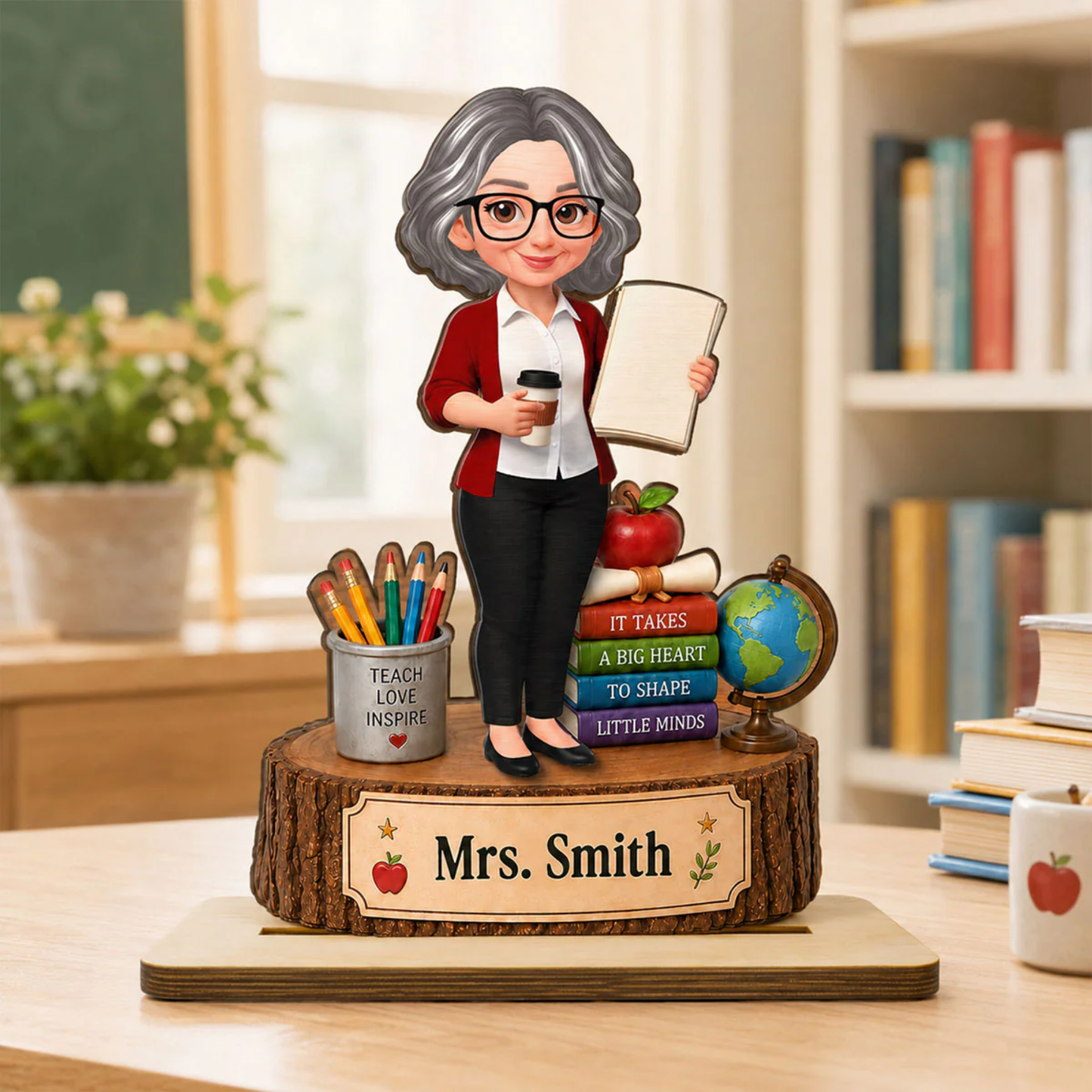Personalized Teacher Wooden Plaque With Custom Name – Back To School Gift For Teacher, Classroom Desk Decor
