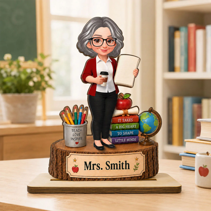 Personalized Teacher Wooden Plaque With Custom Name – Back To School Gift For Teacher, Classroom Desk Decor