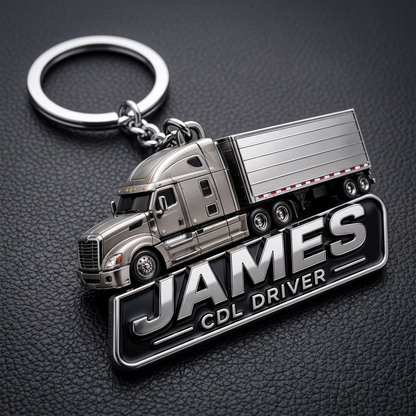 Custom Photo Truck Driver Keychain – Personalized CDL Driver Gift for Dad, Husband & Trucker