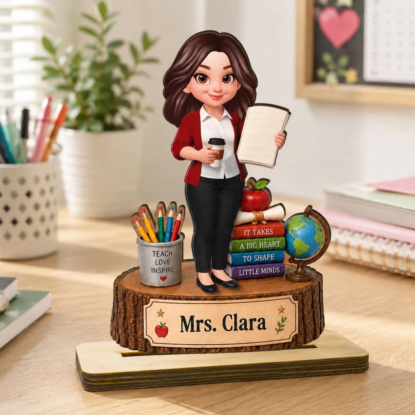 Personalized Teacher Wooden Plaque With Custom Name – Back To School Gift For Teacher, Classroom Desk Decor