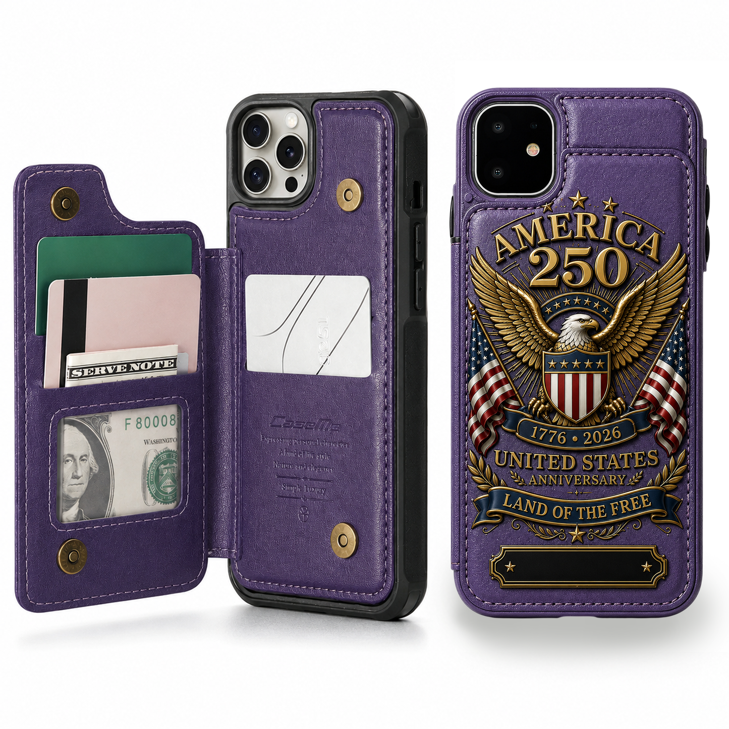 Personalized America 250th Anniversary Eagle Wallet Phone Case – 1776–2026 Patriotic PU Leather Card Holder Cover