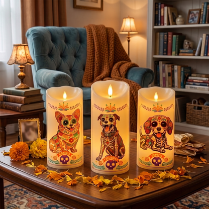 Custom Pet Portrait Day Of The Dead Mexican Hispanic Style - Personalized Candles