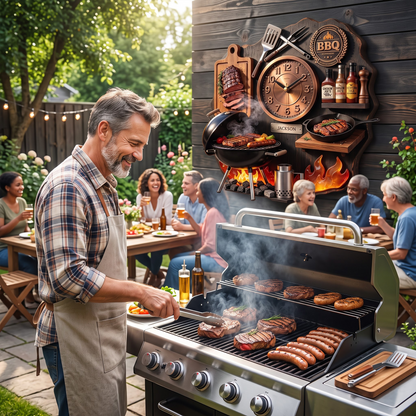 Personalized BBQ Master Combination Wall Clock – Custom Name Kitchen & Grill Decor Gift