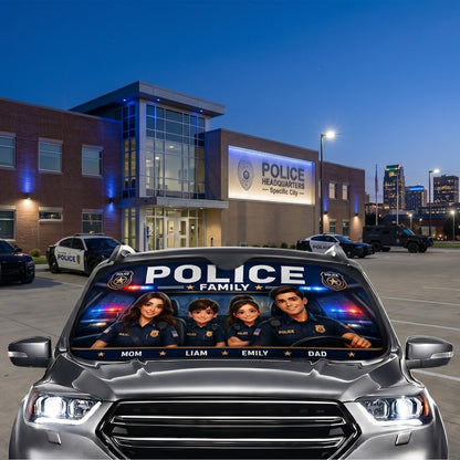 Personalized Police Family Auto Sunshade – Custom Family Car Windshield Cover Gift For Police Officers