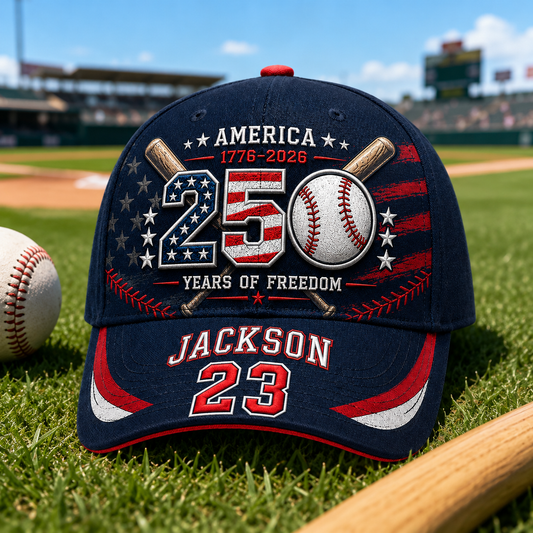America 250th Anniversary Baseball Personalized Cap – Custom Name & Number 250 Years of Freedom Hat