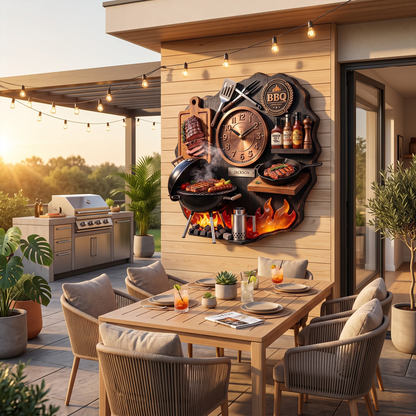 Personalized BBQ Master Combination Wall Clock – Custom Name Kitchen & Grill Decor Gift