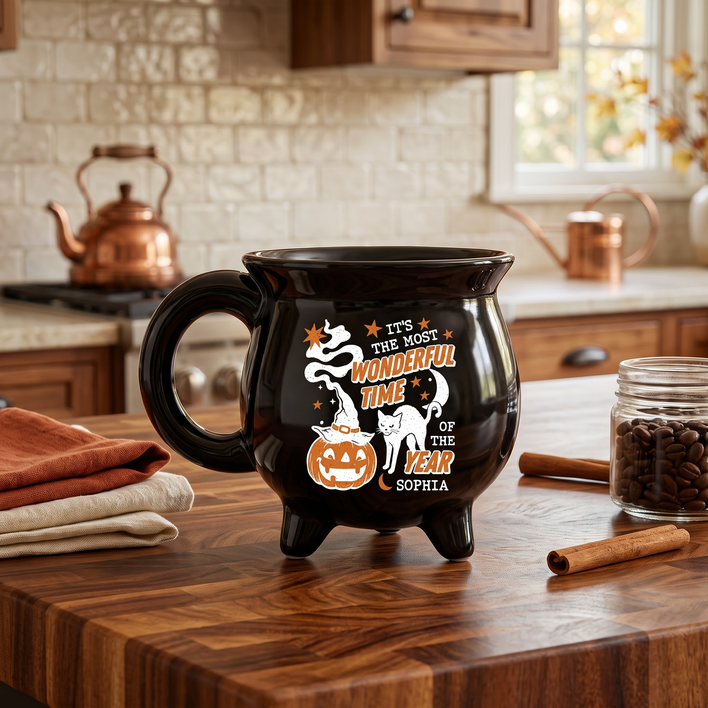 Personalised It's the Most Wonderful Time of the Year Cauldron Coffee Mug for Halloween