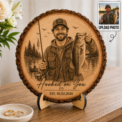 Hooked On You Fishing Couple Custom Photo - Personalized 2-Layered Wooden Plaque - Anniversary Gift, Wedding Gift For Couple
