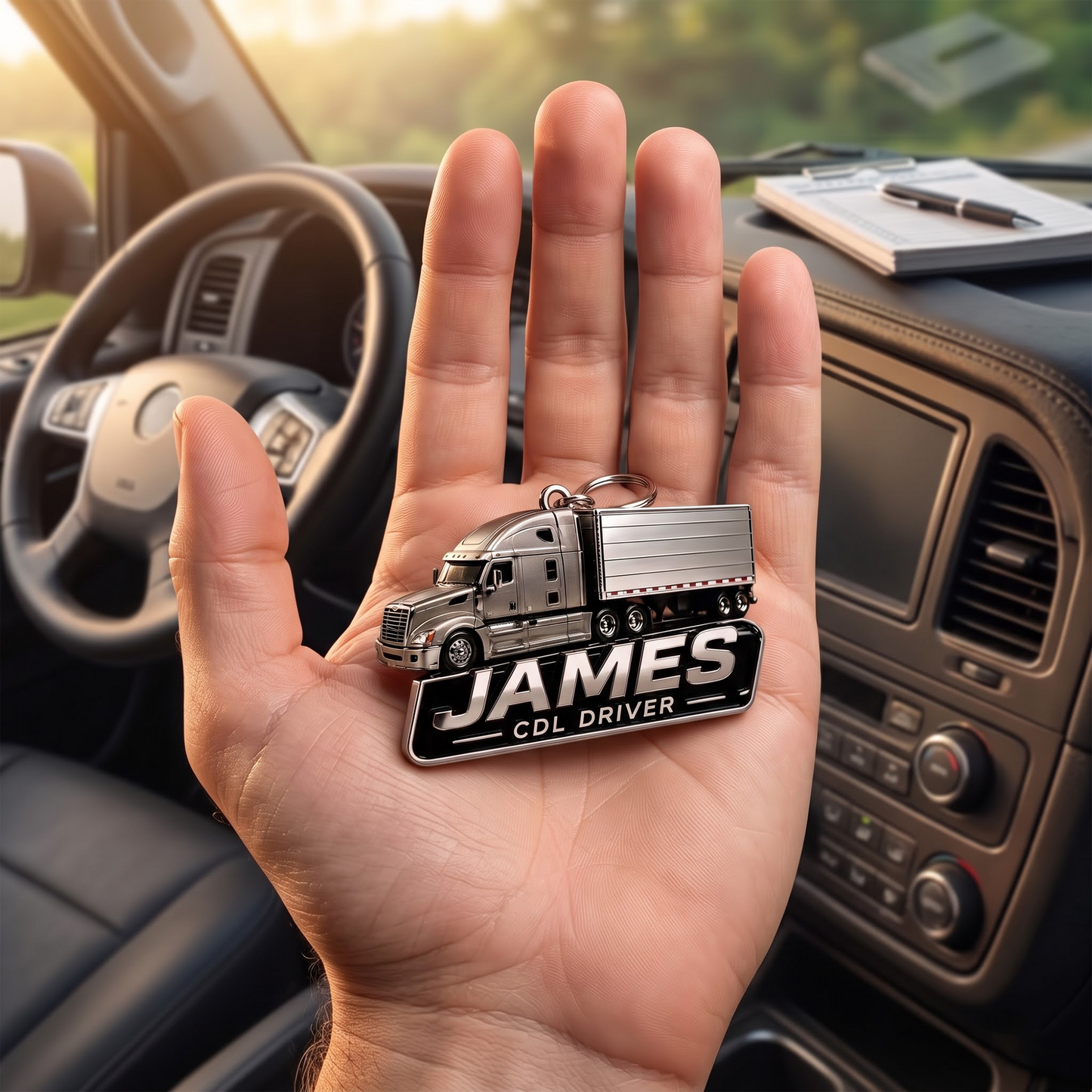 Custom Photo Truck Driver Keychain – Personalized CDL Driver Gift for Dad, Husband & Trucker