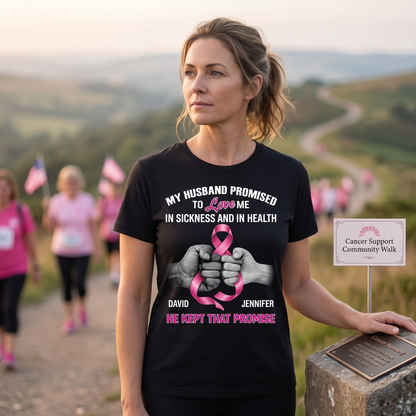 My Husband Promised To Love Me He Kept That Promise Cancer T Shirt, Personalized Couple Gift