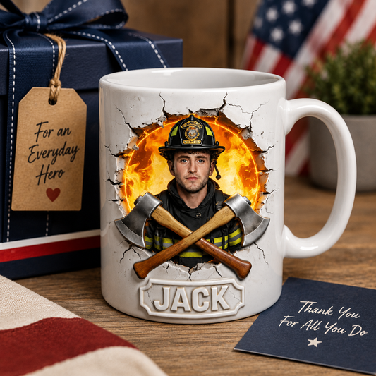 Custom Photo Firefighter Ceramic Mug – Personalized Firefighter Gift