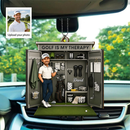 Golf Is My Therapy With Golf Clubs And Balls, Personalized Custom Wood Ornament, Gift For Golf Lovers And Sports Enthusiasts