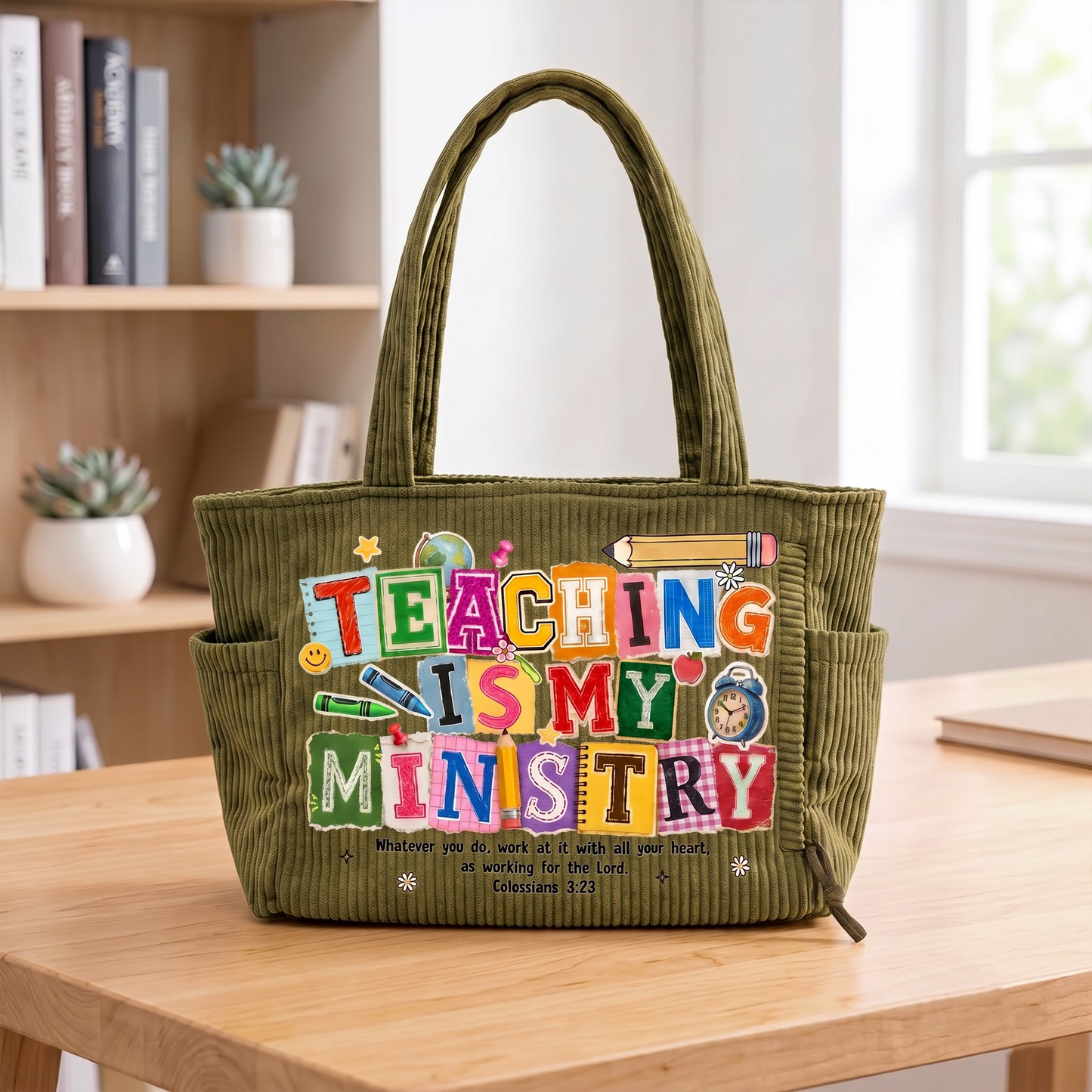 Teaching Is My Ministry - Personalized Corduroy Tote Bag