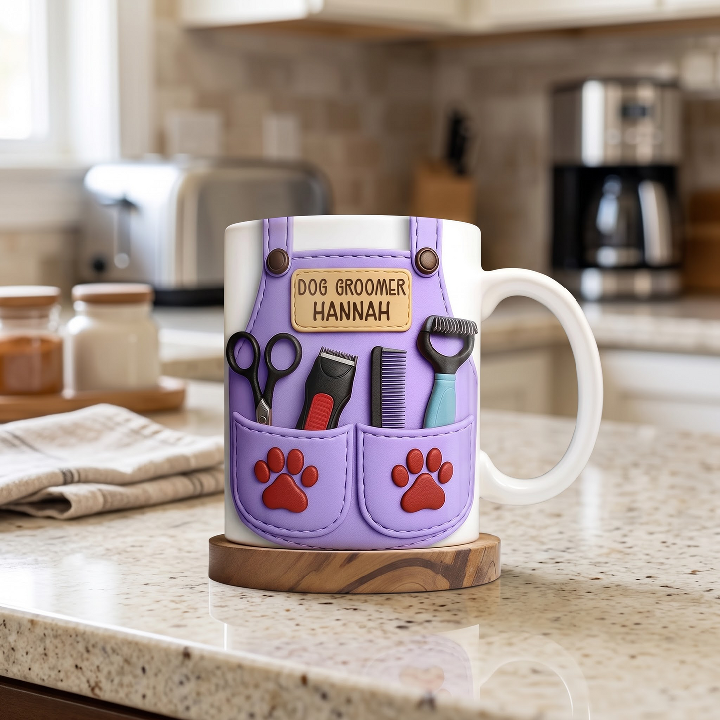 Personalize With Your Name, Paw Prints And Grooming Tools Coffee Mug, Gift For Dog Groomers