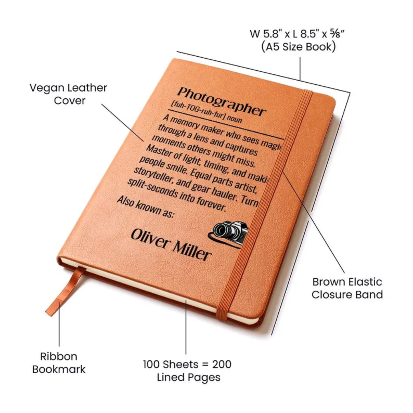 Personalized Photographer Journal - Custom Name Notebook Gift for Photographers