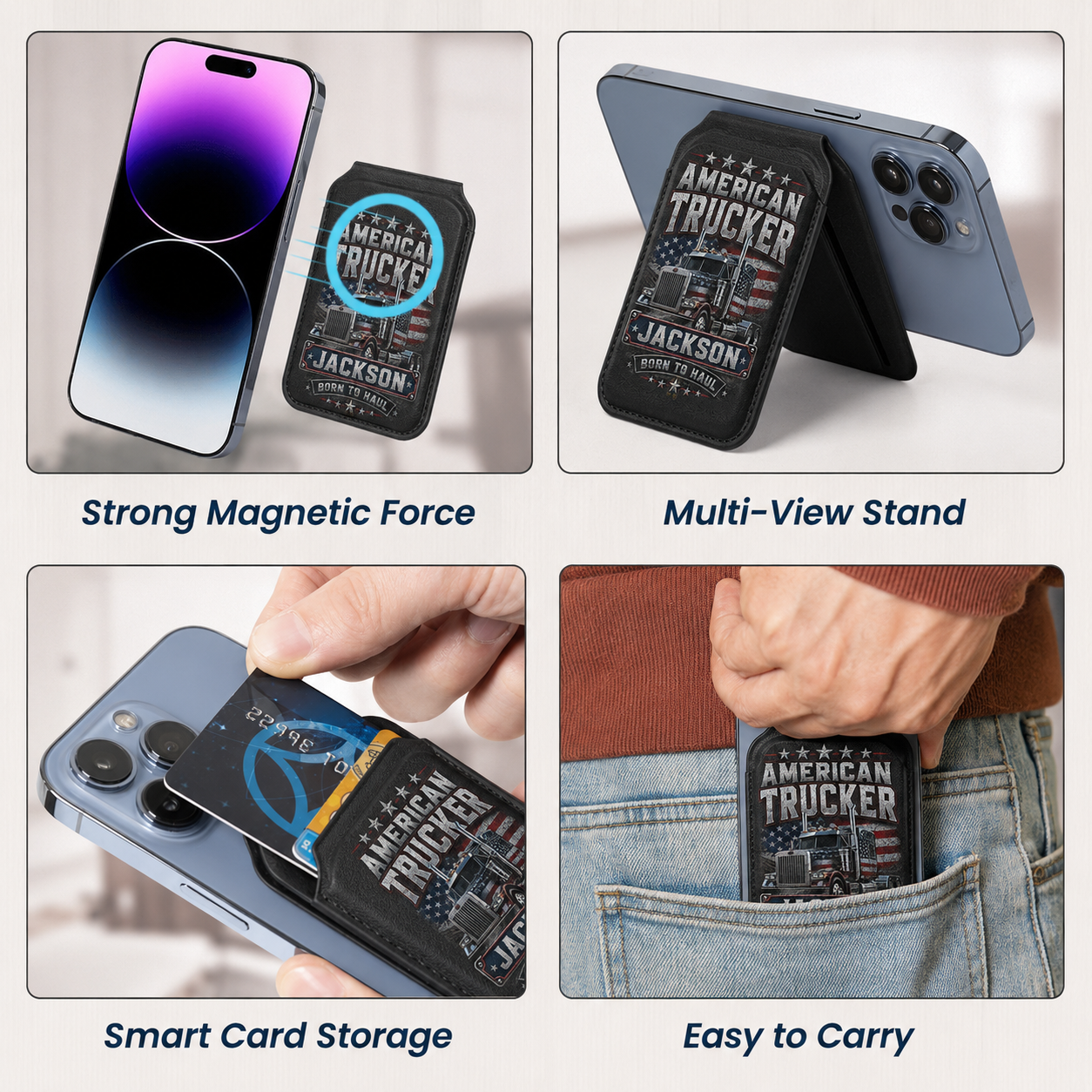 Personalized Colorful Name Shadow MagSafe Wallet – Custom Slim Leather Card Holder for iPhone