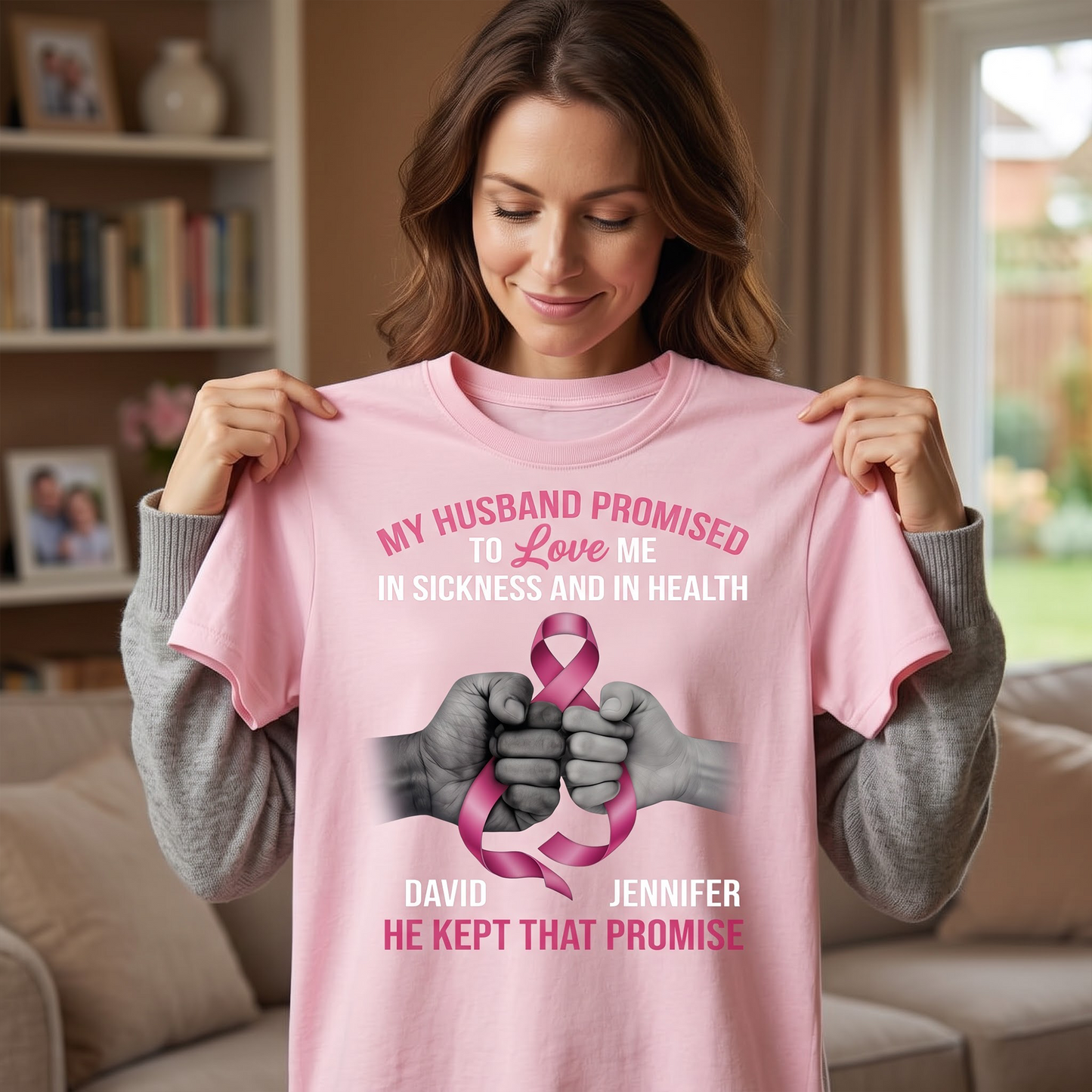 My Husband Promised To Love Me He Kept That Promise Cancer T Shirt, Personalized Couple Gift