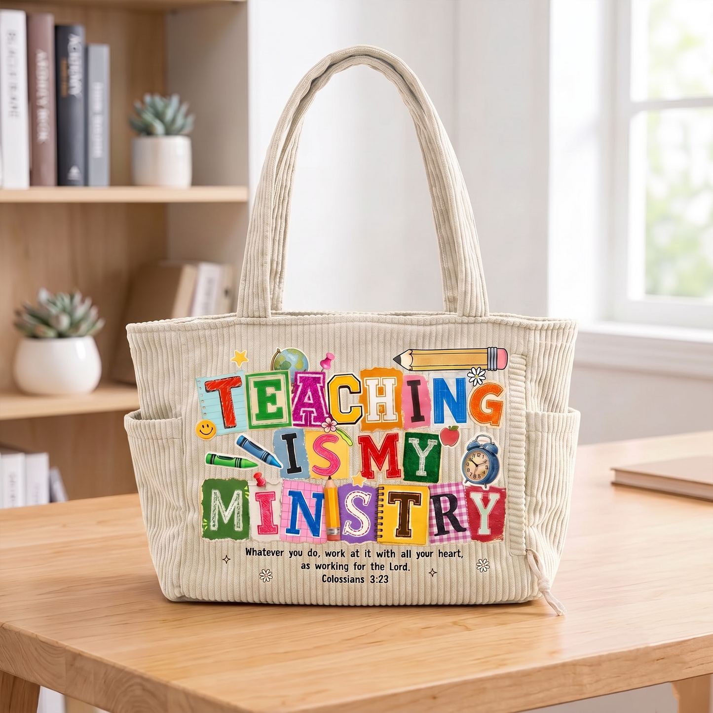 Teaching Is My Ministry - Personalized Corduroy Tote Bag