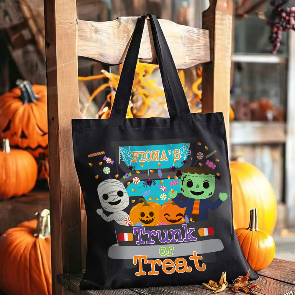 Personalized Halloween Theme Style Monster Pumpkin Sweets Canvas Bag with Name Halloween Gift for Kids