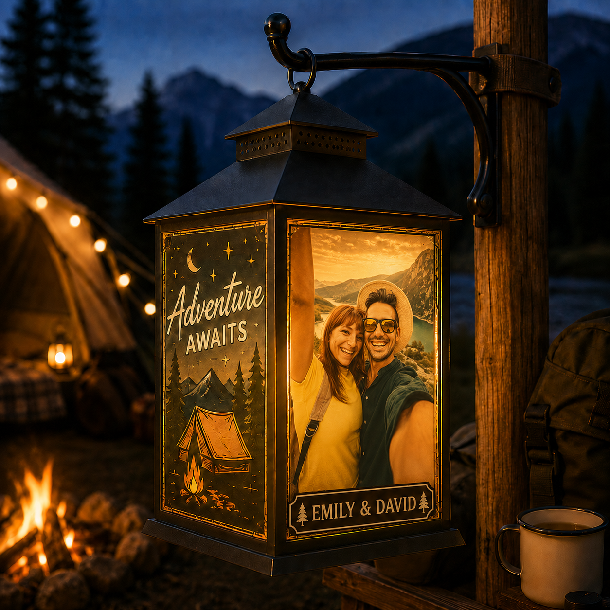 Personalized Camping Photo LED Lantern – Custom Photo Adventure Camping Lamp