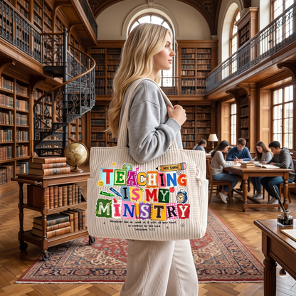 Teaching Is My Ministry - Personalized Corduroy Tote Bag